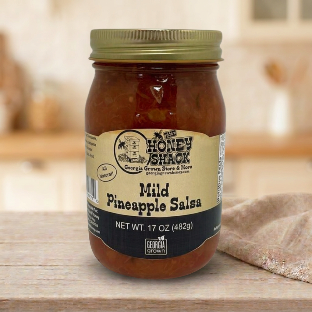 Mild Pineapple Salsa 17 oz in farmhouse setting