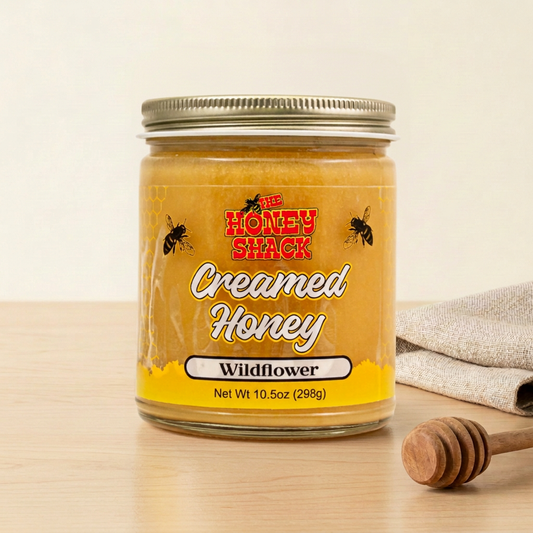 Wildflower Creamed Honey 10.5 oz in warm farmhouse style